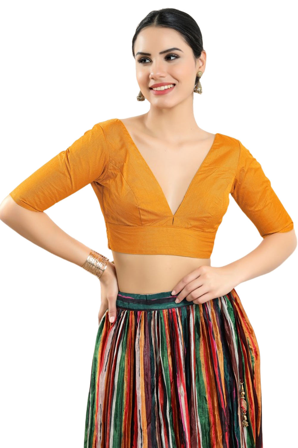 Mustard Silk Half Sleeve Blouse