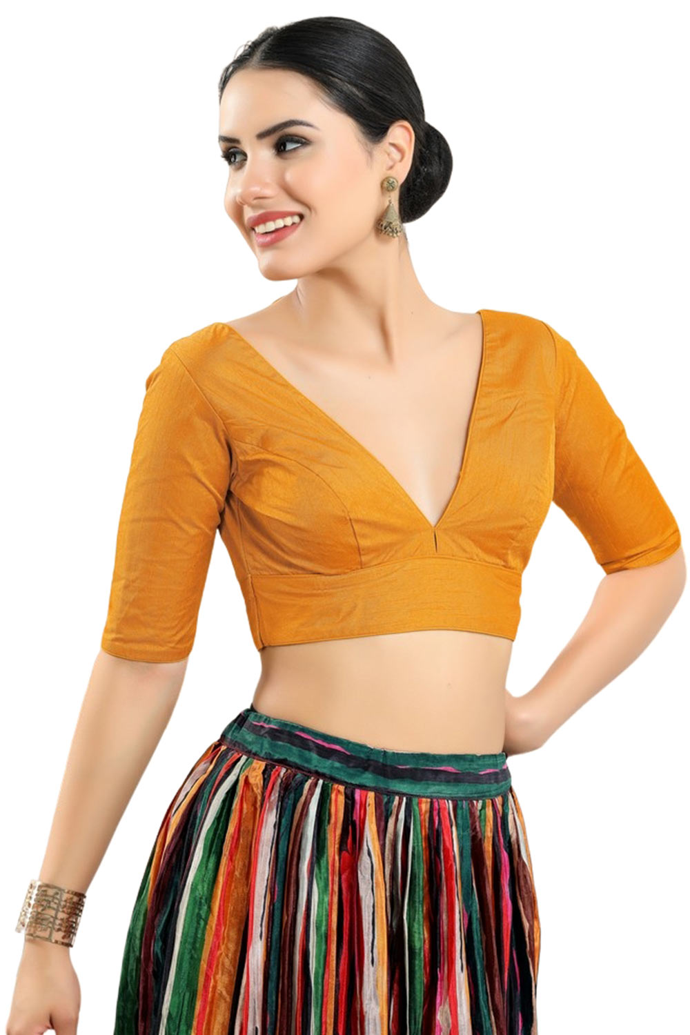 Mustard Silk Half Sleeve Blouse