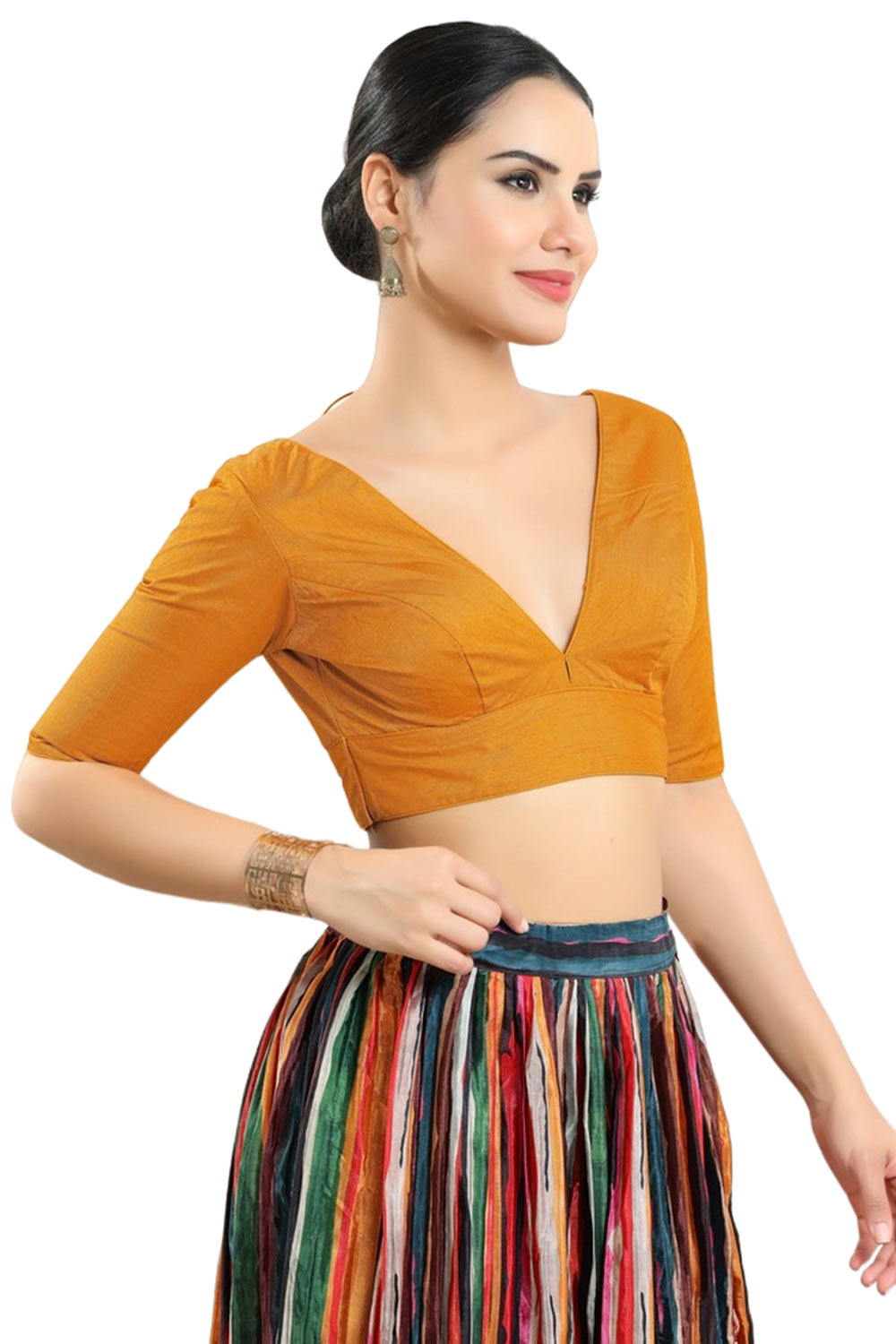 Mustard Silk Half Sleeve Blouse