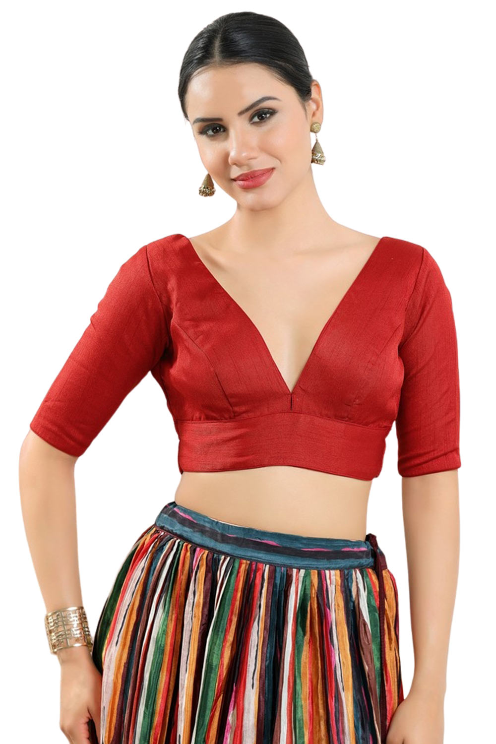 Red Silk Sleeveless Blouse