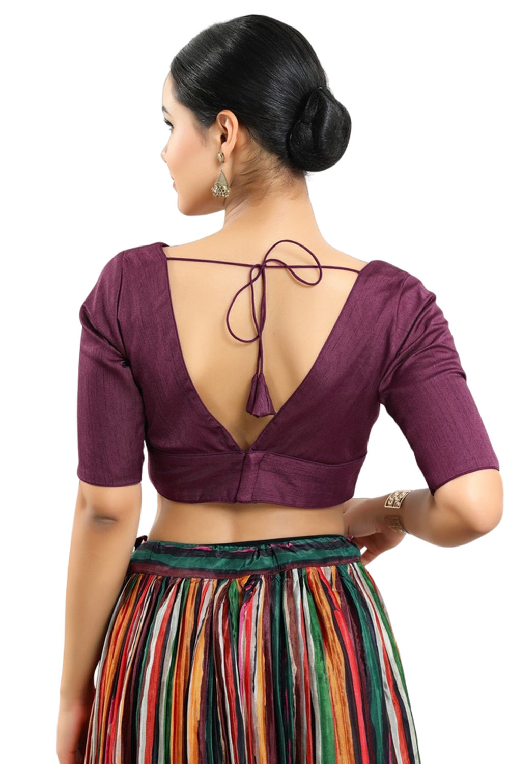 Wine Silk Half Sleeve Blouse