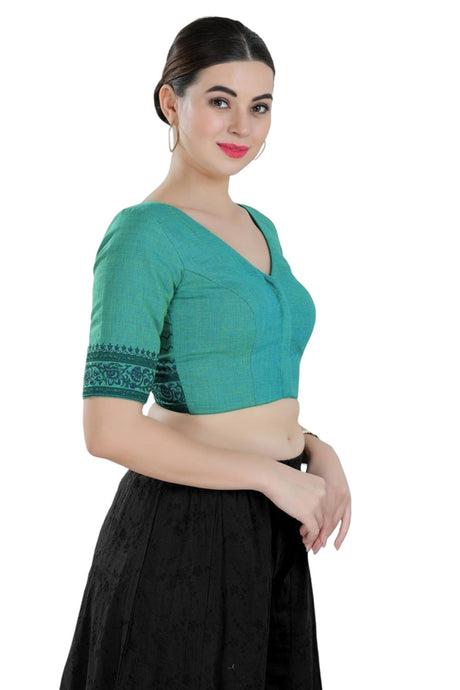 Green Cotton Half Sleeve Blouse