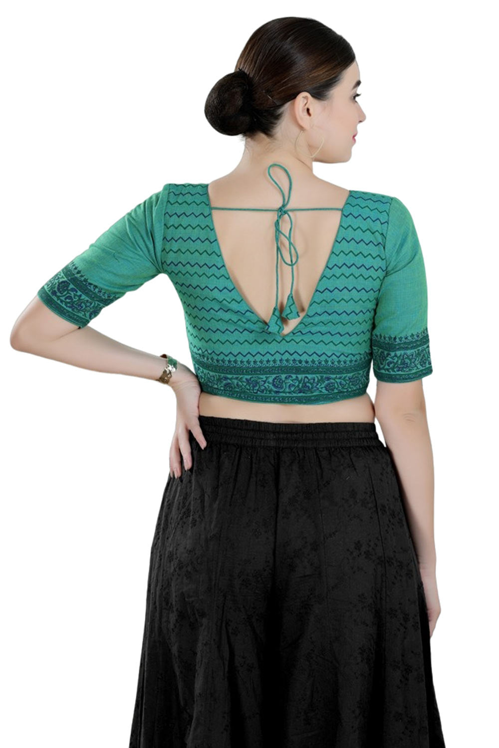 Green Cotton Half Sleeve Blouse