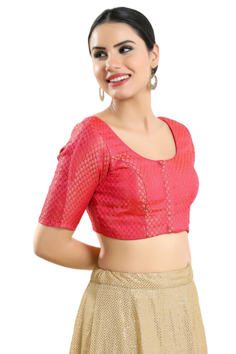 Pink Brocade Half Sleeve Blouse