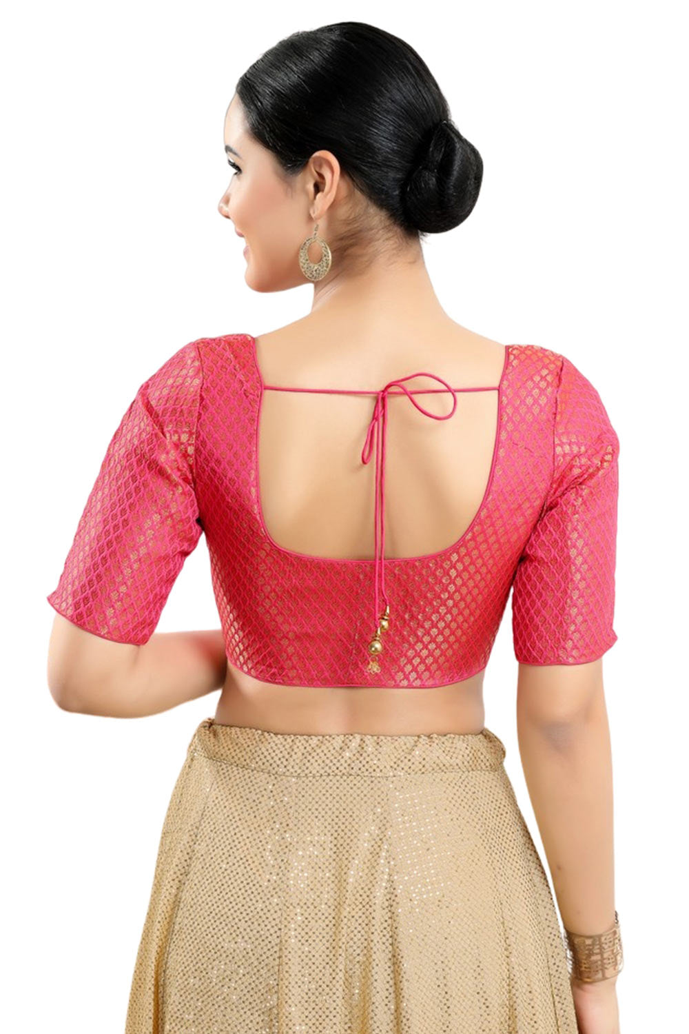 Pink Brocade Half Sleeve Blouse