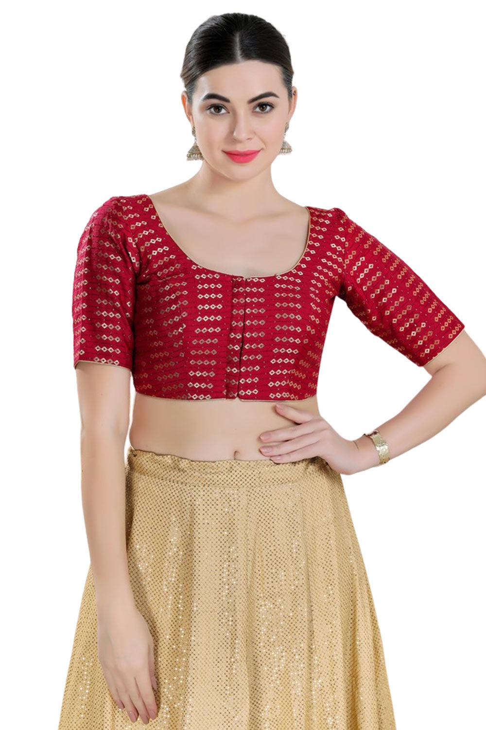 Maroon Brocade Half Sleeve Blouse