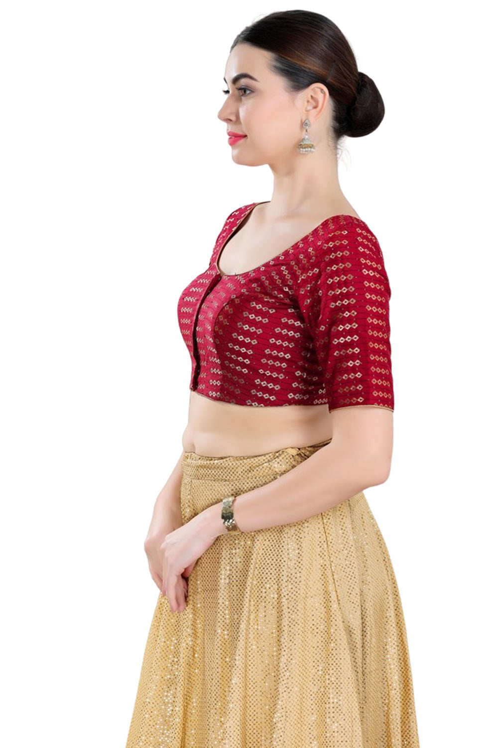 Maroon Brocade Half Sleeve Blouse