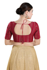 Maroon Brocade Half Sleeve Blouse