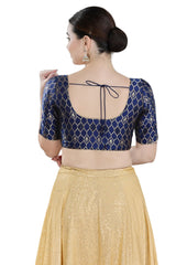 Navy-Blue Brocade Half Sleeve Blouse