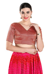 Red Brocade Half Sleeve Blouse