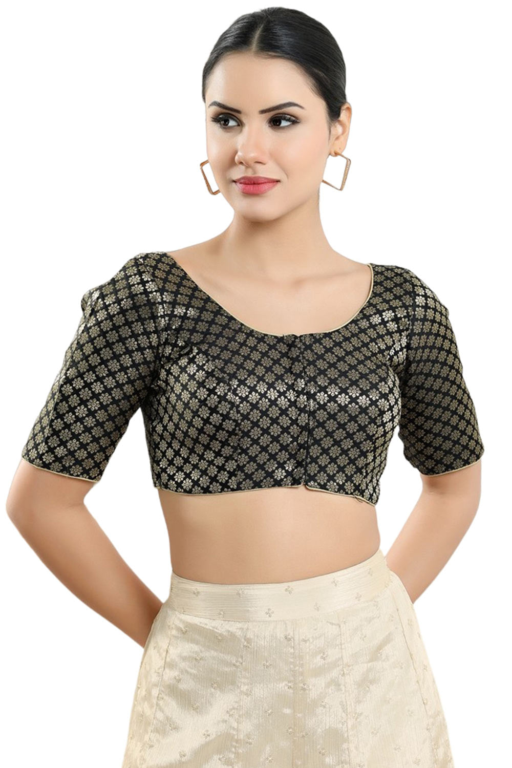 Black Brocade Half Sleeve Blouse