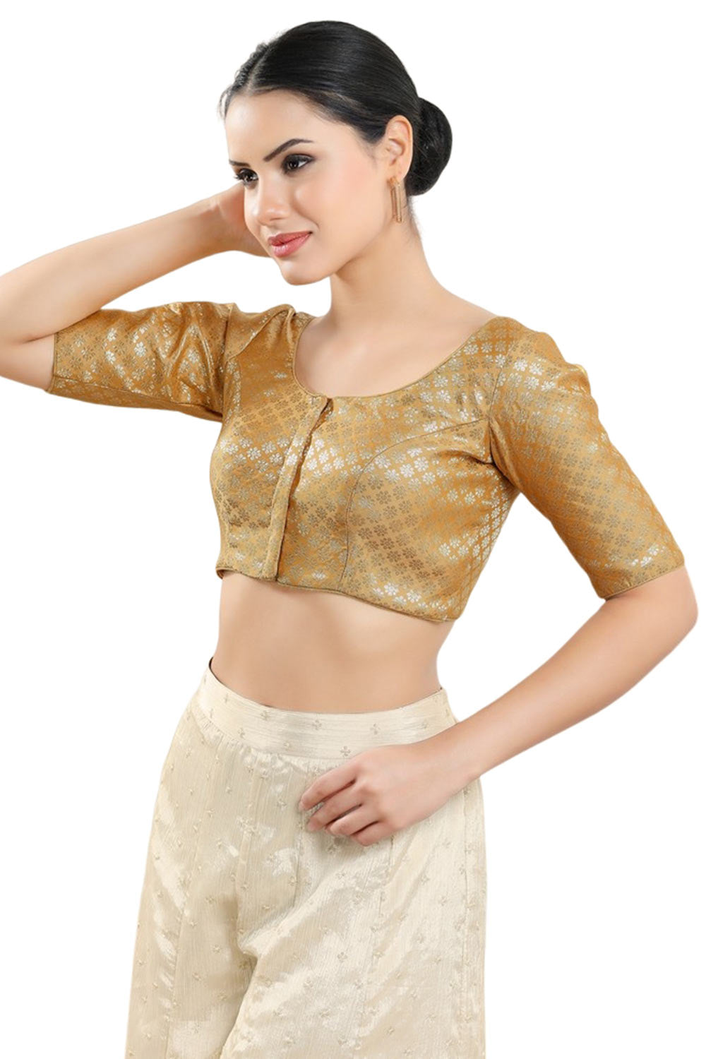 Gold Brocade Half Sleeve Blouse