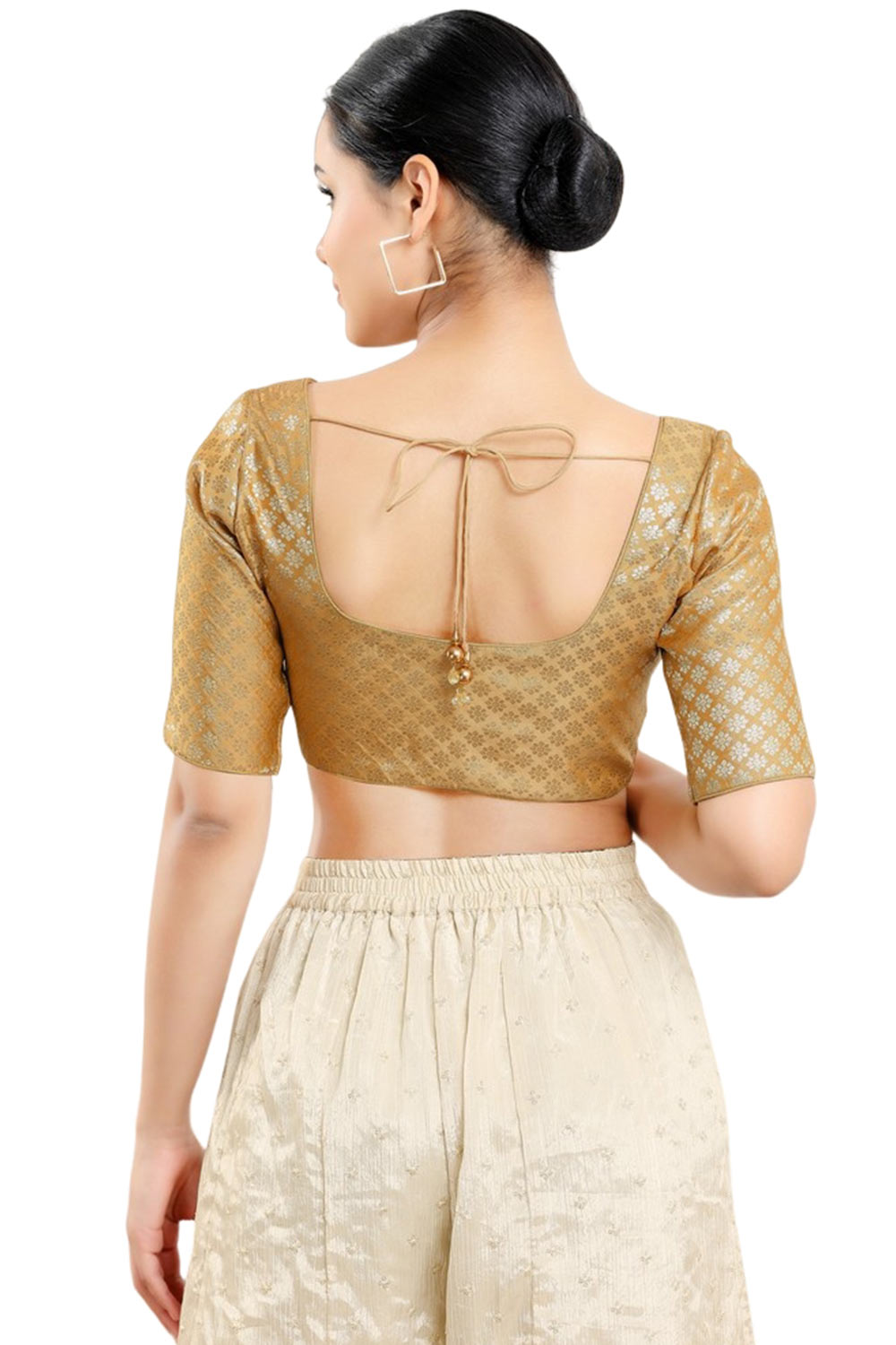 Gold Brocade Half Sleeve Blouse