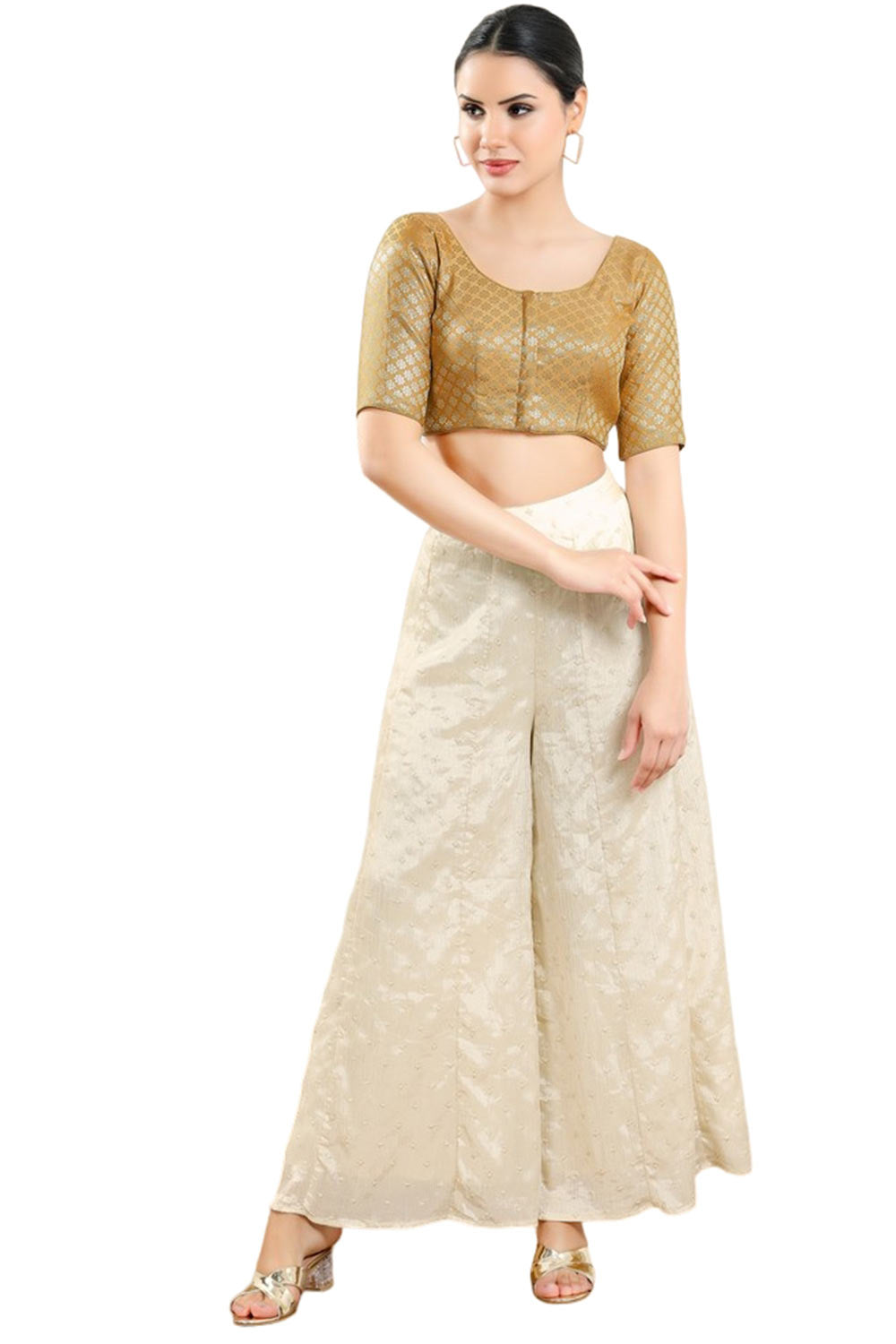 Gold Brocade Half Sleeve Blouse