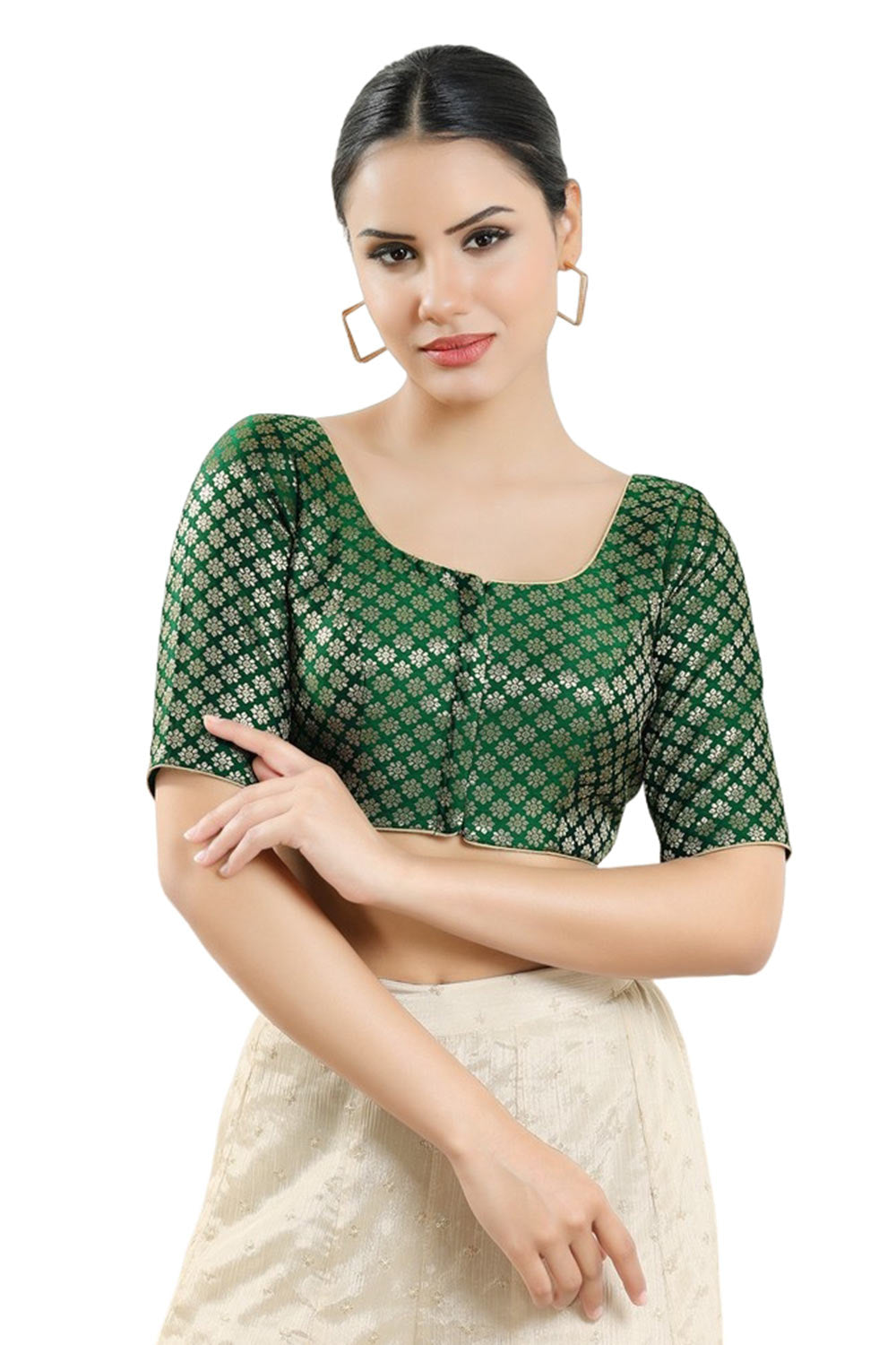 Green Brocade Half Sleeve Blouse