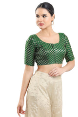 Green Brocade Half Sleeve Blouse