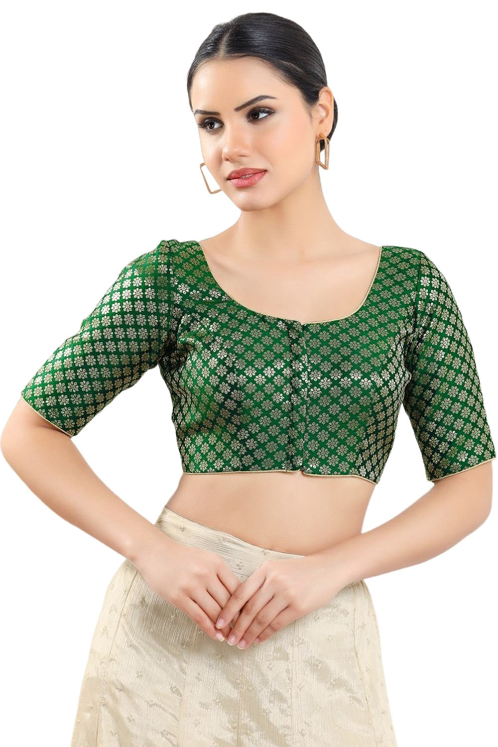 Green Brocade Half Sleeve Blouse