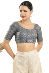 Grey Brocade Half Sleeve Blouse