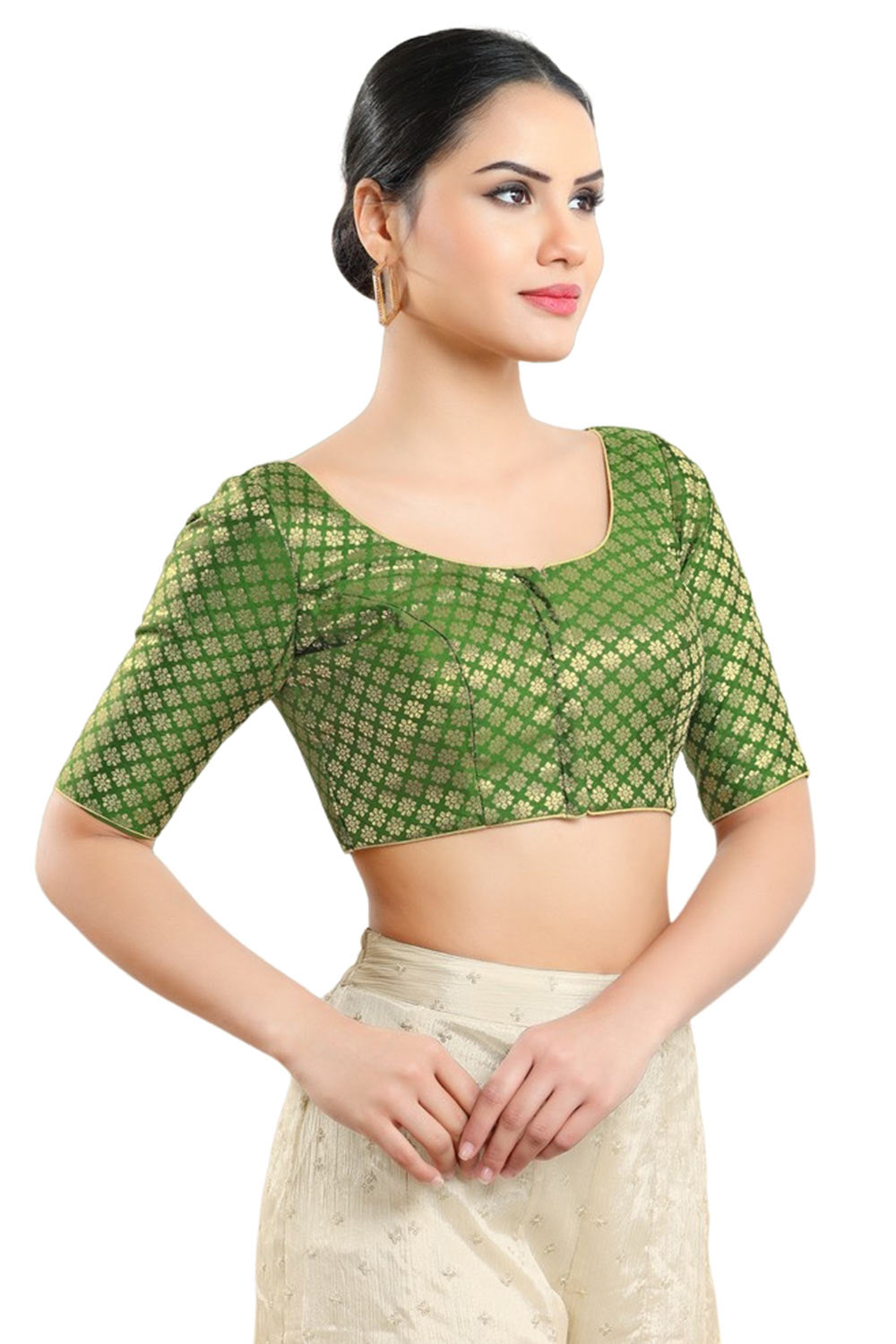 Green Brocade Half Sleeve Blouse