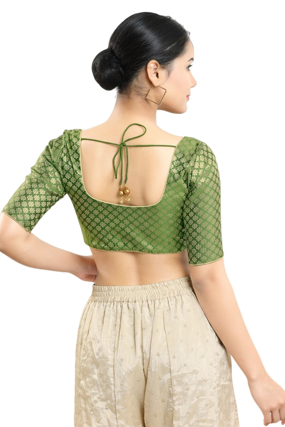 Green Brocade Half Sleeve Blouse