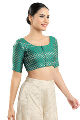 Green Brocade Half Sleeve Blouse