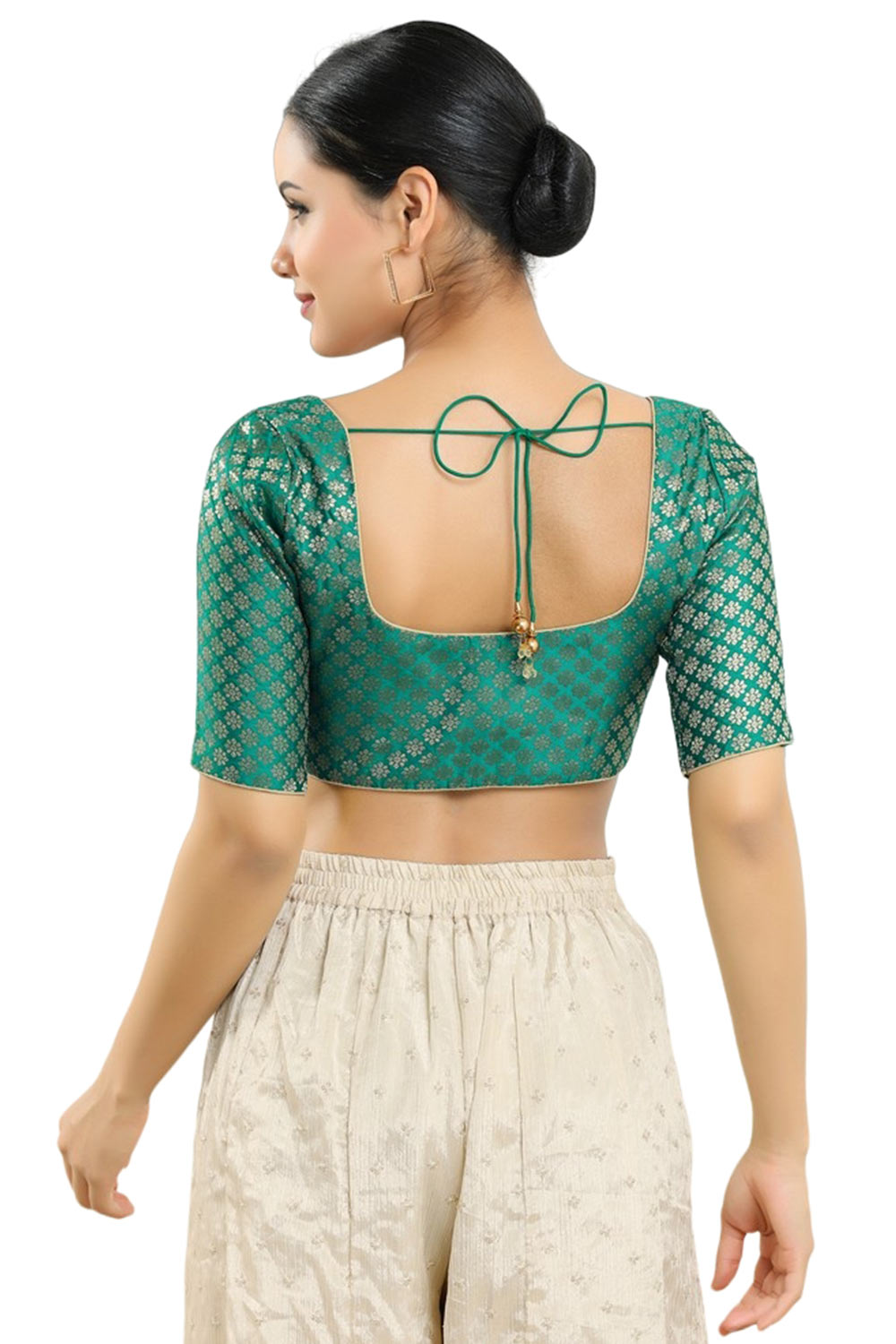 Green Brocade Half Sleeve Blouse