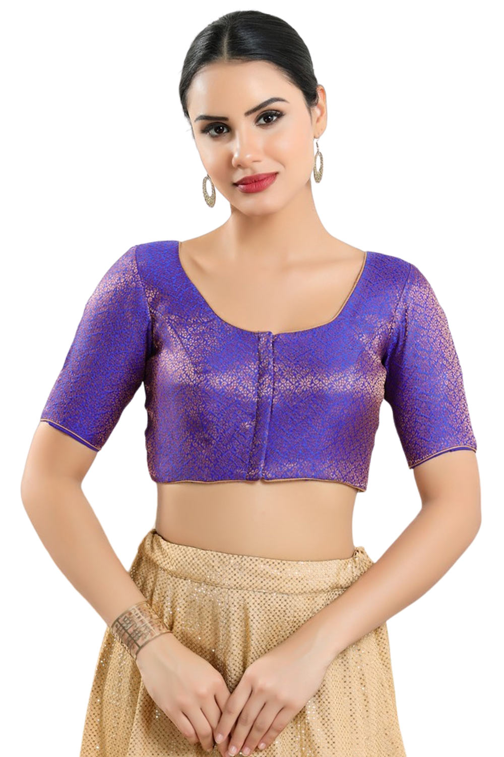 Brinjal Brocade Half Sleeve Blouse