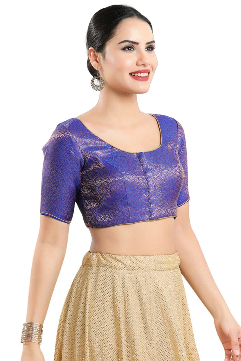 Brinjal Brocade Half Sleeve Blouse