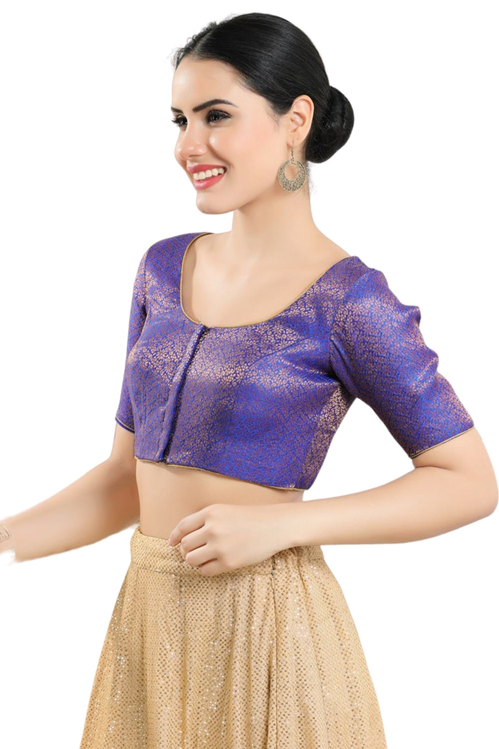 Brinjal Brocade Half Sleeve Blouse