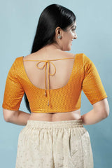 Yellow Brocade Woven Elbow Sleeves Blouse