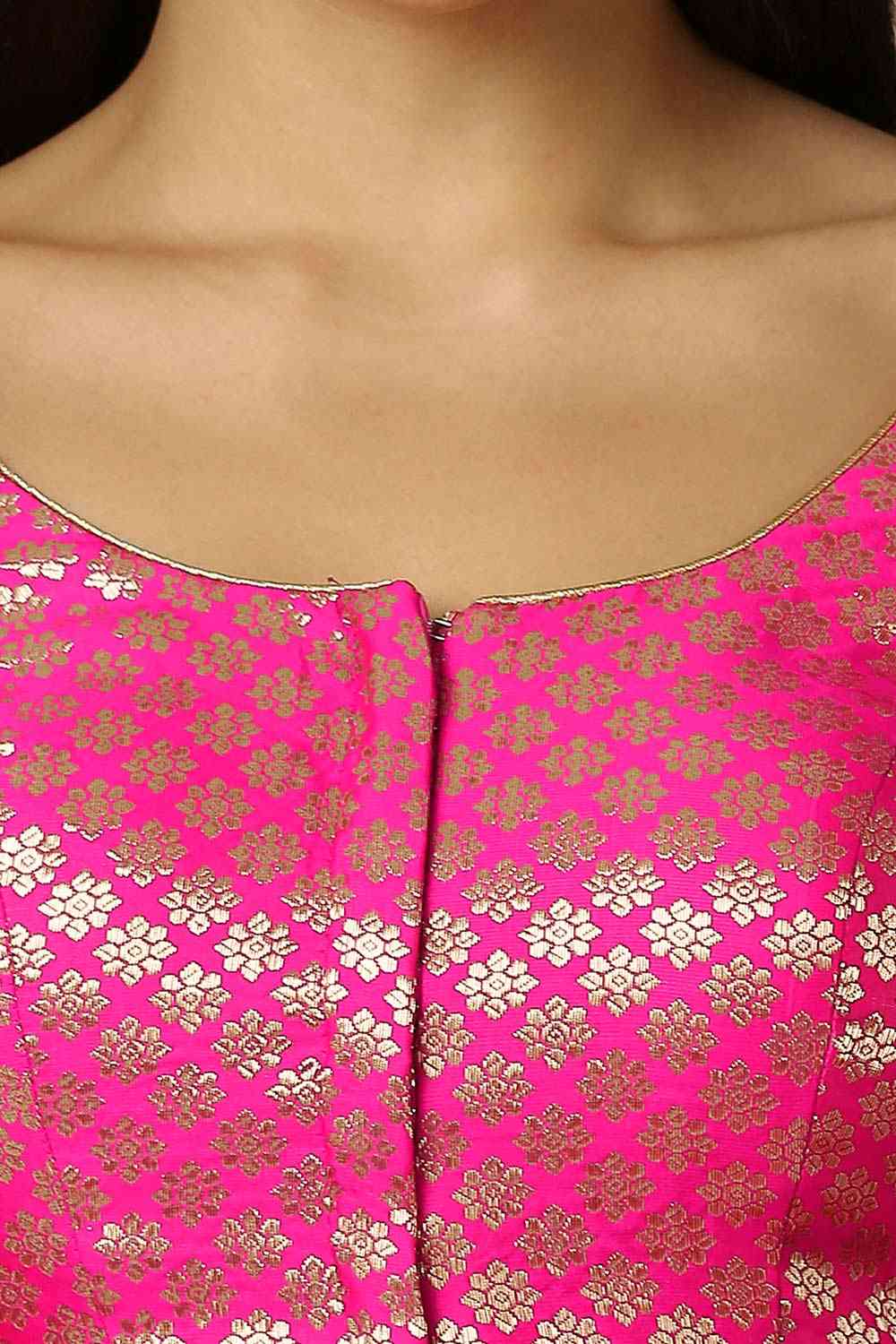 Pink Brocade Elbow Length Padded Blouse