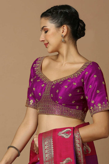 Magenta Silk Elbow Length Padded Blouse