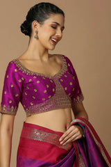 Magenta Silk Elbow Length Padded Blouse