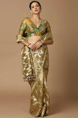 Olive Brocade Elbow Length Padded Blouse