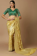 Green Brocade Elbow Length Padded Blouse