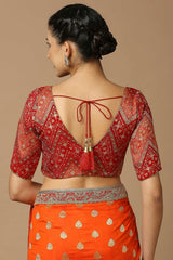 Red Brocade Elbow Length Padded Blouse