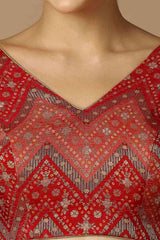 Red Brocade Elbow Length Padded Blouse