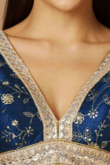 Blue Silk Elbow Length Padded Blouse