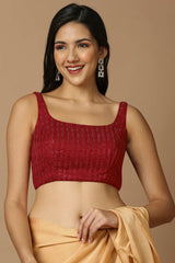 Red Silk Sleeveless Padded Blouse