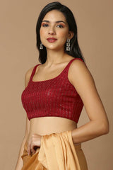 Red Silk Sleeveless Padded Blouse