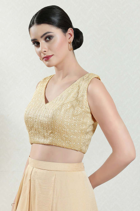 Gold Brocade Embroidered Sleeveless Blouse