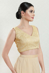 Gold Brocade Embroidered Sleeveless Blouse