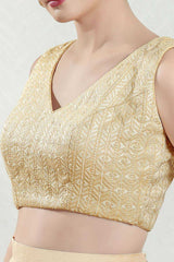 Gold Brocade Embroidered Sleeveless Blouse