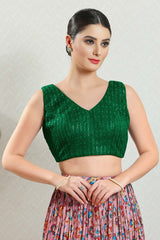 Green Brocade Embroidered Sleeveless Blouse