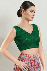 Green Brocade Embroidered Sleeveless Blouse