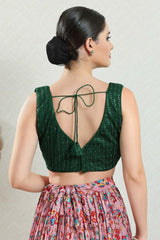 Green Brocade Embroidered Sleeveless Blouse