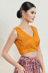 Mustard Brocade Embroidered Sleeveless Blouse