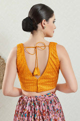 Mustard Brocade Embroidered Sleeveless Blouse