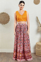 Mustard Brocade Embroidered Sleeveless Blouse