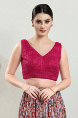 Pink Brocade Embroidered Sleeveless Blouse